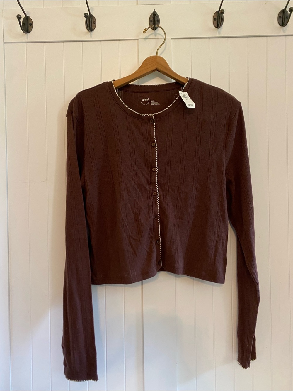 NWT Aerie Chocolate Brown Long-Sleeve Button Top Cardigan